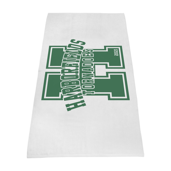 silkscreen imprint,  white beach towels, 