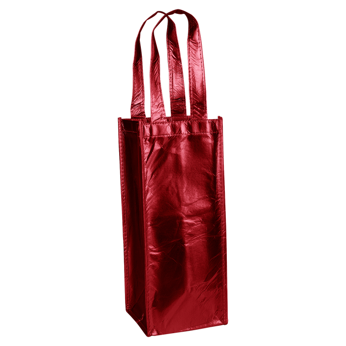 Metallic Red DISCONTINUED-Laminated Single Bottle Wine Tote