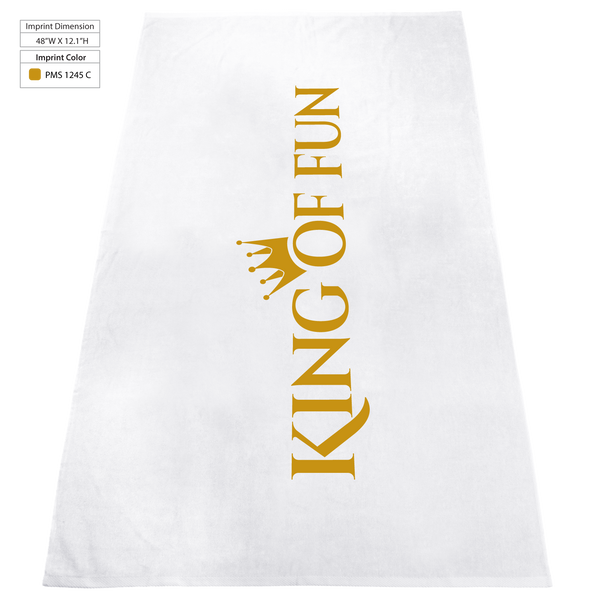 embroidery,  silkscreen imprint,  white beach towels, 
