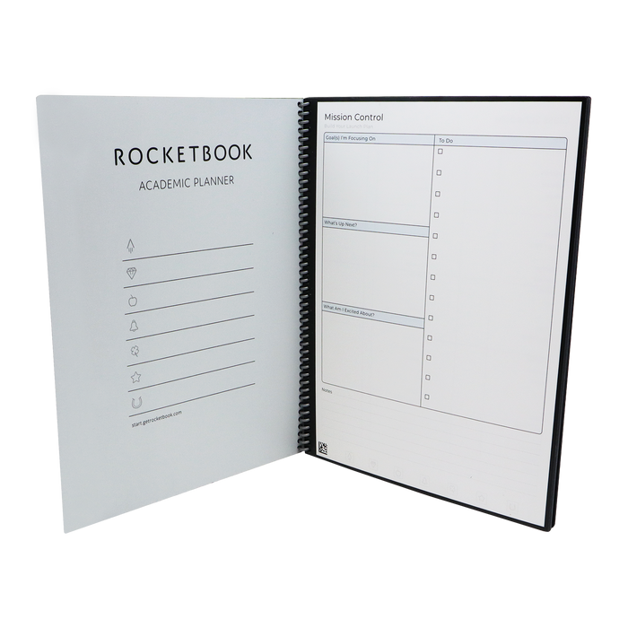 Includes 13 page types Letter Size Black Cover Rocketbook Reusable Academic Planner for Students and Teachers 