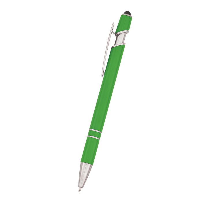 Neon Green Retractable Ball Point Pen with Stylus